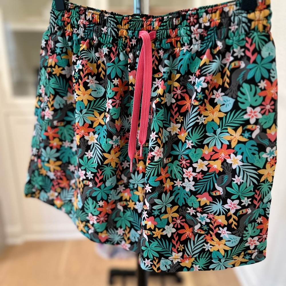 Chubbies Floral Swim Shorts with Pink Drawstring